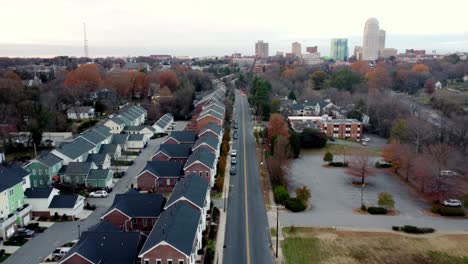 Winston-Salem-North-Carolina,-duplex-housing-with-skyline-in-background