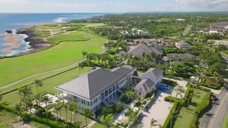 Aerial-view-over-scenic-Corales-Golf-Cours,-Puntacana-resort-and-club,-Caribbean