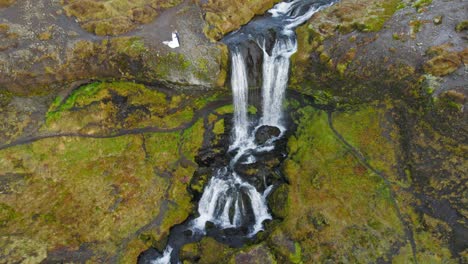 Kaukasische-Brücke-Und-Bräutigam-Des-Frischvermählten-Stehen-Auf-Einer-Klippe-Neben-Einer-Atemberaubenden-Wasserfalllandschaft-In-Island