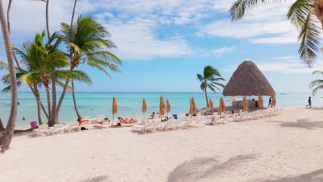 Touristic-Spot-At-Playa-Blanca-In-Punta-Cana,-Dominican-Republic---drone-shot