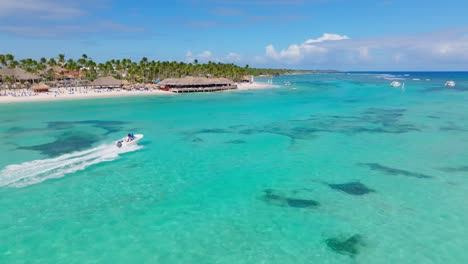 Speed-Boat-Across-The-Caribbean-Sea-Of-Playa-Blanca,-Punta-Cana-Resort-In-Dominican-Republic