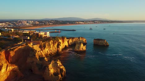 Aerial-view-displaying-the-amazing-scenery-of-Dona-Ana,-Portugal