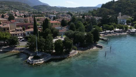 Amazing-aerial-view-of-Garda,-Lake-Garda-harbor,-Italy
