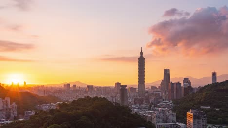 Taipei-cityscape-day-to-night-time-lapse,-Taiwan,-parallax-effect