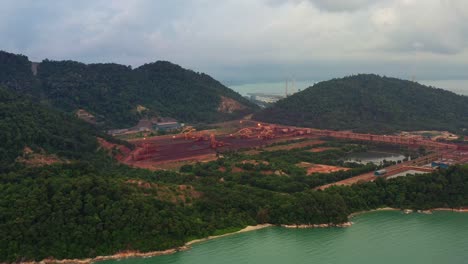 Brazilian-company-set-up-iron-ore-distribution-centre-in-Seri-Manjung,-Perak,-Malaysia-as-an-integral-supply-chain-strategy-in-Asia-Pacific-region,-aerial-shot