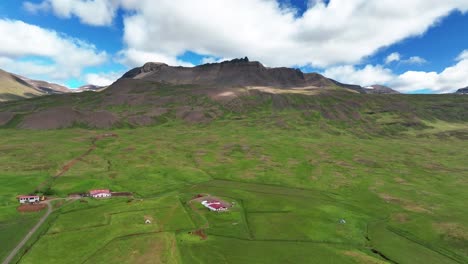 Scenic-Farms-In-Breiddalsvik,-East-Iceland---aerial-drone-shot
