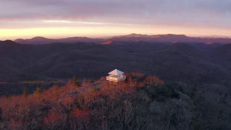 Fire-Tower-Lookout-Drone-Shot-During-Golden-Hour-in-Mountains-of-South-Carolina
