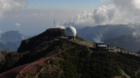 Wonderful-aerial-shot-in-orbit-over-the-military-radar-located-at-Pico-Arieiro-in-Madeira,-Portugal