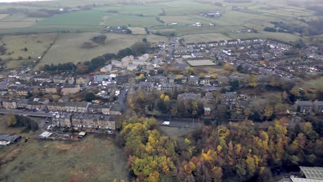 Aerial-view-of-a-Industrial-town,-village-in-the-heart-of-the-Yorkshire-Pennies-Hills