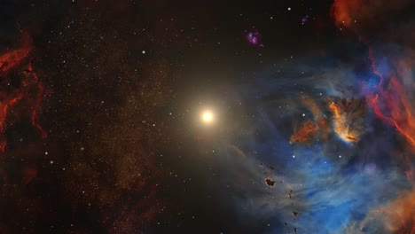Nebulosa-Roja-Y-Azul-De-4k-Flotando-Y-Moviéndose-En-El-Gran-Universo