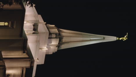 LDS-Church-Mormon-Temple-at-Night-in-Gilbert,-Arizona-|-Vertical-Video-with-Zoom