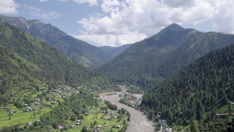 Vista-Aérea-De-Keran,-Loc,-Valle-De-Neelum,-Río-Kishan-Ganga,-Cachemira
