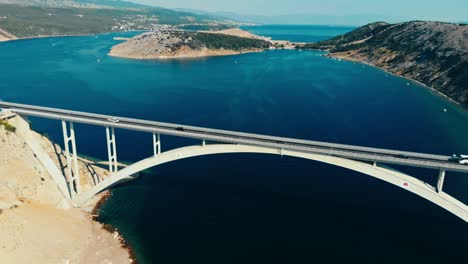 Drone-Footage-Of-Bridge-In-Croatian-Island-Krk