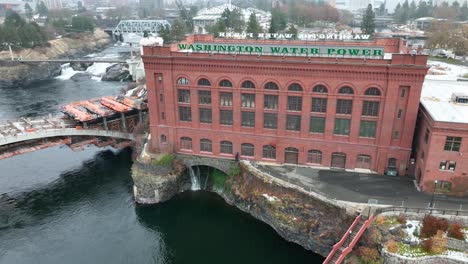 Aerial-view-of-the-Washington-Water-Power-building-in-historic-downtown-Spokane
