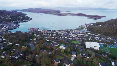 Aerial-View-Over-Oban-Coastal-Resort-Town-In-Scotland