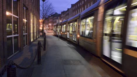 The-Dublin-Luas-Electric-Tram-on-Harcourt-St-on-the-Green-Line-going-south-towards-Sandyford