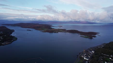 Aerial-View-Of-Oban-Coastline-And-Islands-In-Scotland
