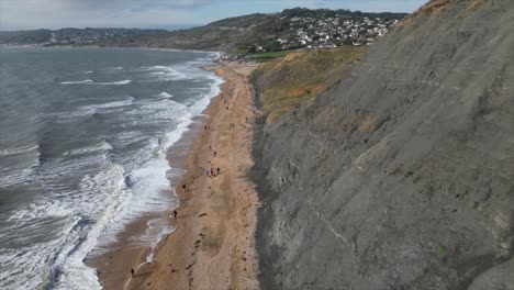 Aerial-view-flying-over-the-Charmouth-Beach