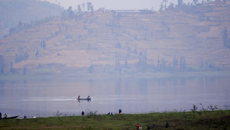Boat-on-Beautiful-lake-in-Rwanda,-Africa