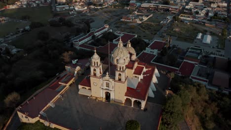 Shrine-Of-Our-Lady-Of-Remedies-In-Cholula,-Puebla,-Mexico---aerial-drone-shot