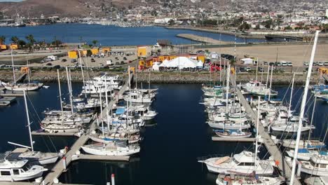 Aerial-view-of-yacht-docks-in-Ensenada,-Mexico