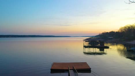 Glass-Calm-Water-and-Floating-Boat-Docks-Over-Grand-Lake-O'-the-Cherokee-In-Oklahoma-By-The-Lakeside