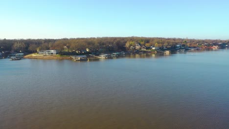 Aerial-View-Of-Brown-Muddy-Water-At-Lake-of-the-Ozarks-In-Midwest-Missouri-At-Daytime-During-Fall-or-Autumn---drone-shot