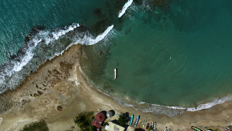 Drone-shot-of-boats-on-the-coast-of-the-Caribbean-Sea-in-St