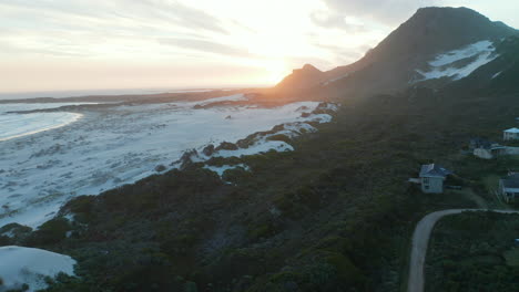 Tranquil-Scenery-At-Betty's-Bay,-Cape-Town-At-Sunset-Of-Late-Winter---aerial-ascending