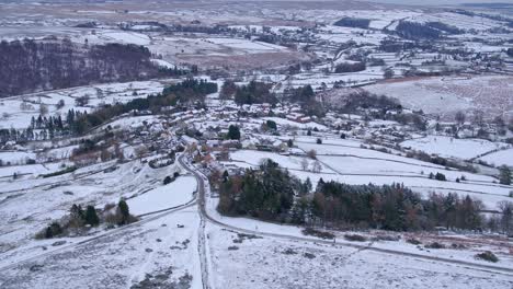 North-York-Moors-National-park,-drone-flight-over-Castleton-village-covered-in-snow---DJI-Inspire-2-Prores-422-Late-2021