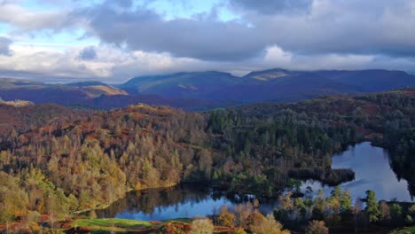 Lake-District-Unesco-National-Park---Tarn-Hows,-Near-Coniston,-fly-over---Prores-422HQ-DJI-Inspire-2