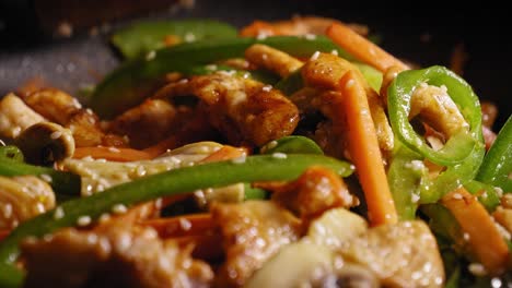 Close-up-View-of-Simmering-Japanese-Food,-Chicken,-Vegetables,-Mushrooms