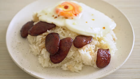 rice-with-fried-egg-and-Chinese-sausage---Homemade-food-in-Asian-style