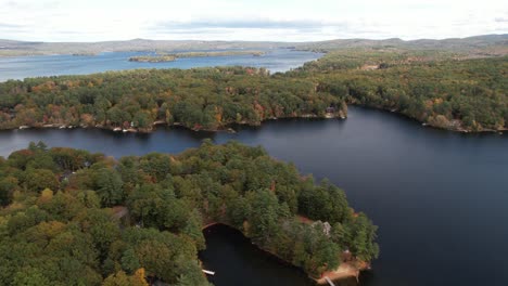 Aerial-View-of-Crescent-Lake,-Wolfeboro-New-Hampshire-USA