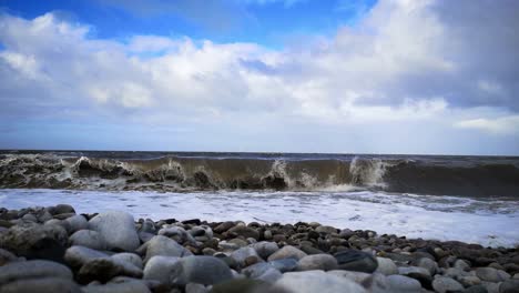 February-2022-storm-Eunice-crashing-surf-waves-on-English-pebble-stone-beach