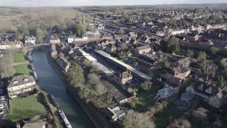 The-Kennet-and-Avon-Canal-at-Hungerford-England-aerial-drone-panning-shot