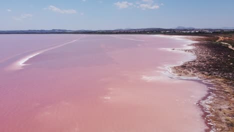 Torrevieja,-Alicante,-Spain---Aerial-Drone-View-of-the-Pink-Salt-Water-Lake