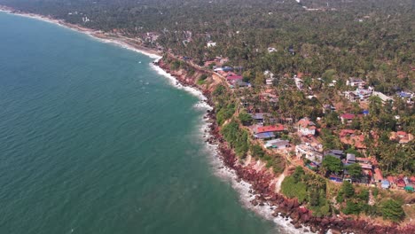 Varkala-Seashore-Aerial-View-The-Seashore-Is-Covered-With-Buildings-And-Trees