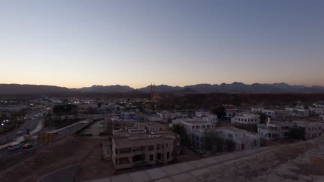 Sunset-light-over-Sharm-el-Sheikh-Old-market,-Establishing-Shot-from-above