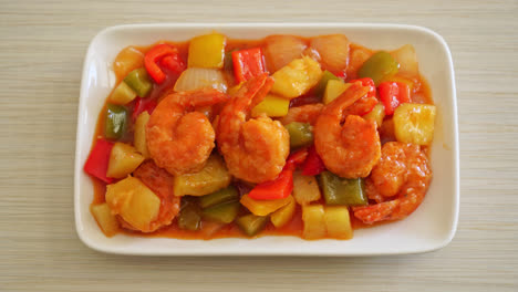 Stir-fried-sweet-and-sour-with-fried-shrimp-on-plate---Asian-food-style