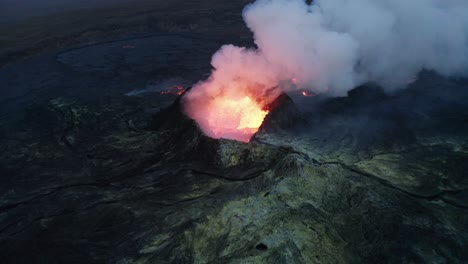 Volcanic-Eruption-With-Lava-In-Geldingadalur,-South-Iceland---aerial-drone-shot