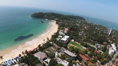 High-Aerial-Shot-Of-Marvelous-Island-Heaven-On-Earth,-White-Sandy-Beach-On-Blue-Ocean,-Sri-Lanka