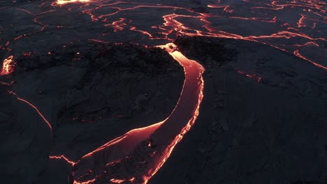 Red-Lava-Flow-During-Geldingadalur-Eruption-In-Iceland---aerial-drone-shot