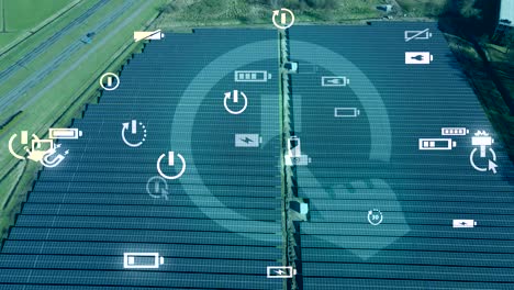 Aerial-view-of-solar-panel-field-with-futuristic-animation-graphics