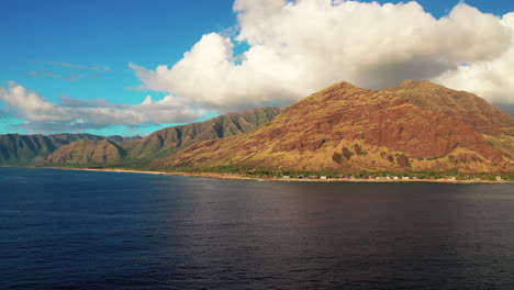 Panoramic-View-of-the-Coastline-and-Mountains-on-the-West-Side-of-the-Island-of-Oahu-Hawaii-United-States---Forward-panning-shot