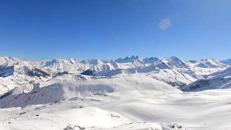 Aerial-shot-high-over-a-wintersports-area