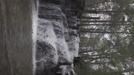 Vertical-Shot-Waterfall-On-Winter-Forest-In-Central-Pennsylvania-Rosecrans-Falls