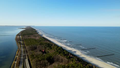 Aerial-of-bay-with-beach-and-highway