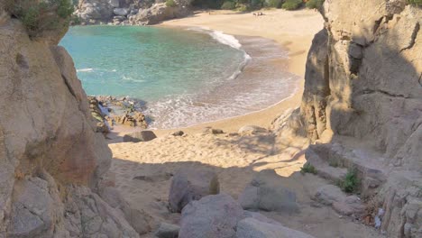 Beautiful-exotic-beach-in-Costa-brava-area,-Spain,-slow-motion-waves