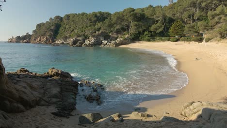 Scene-revealing-a-beautiful-exotic-empty-coastline-in-Costa-brava,-Spain
